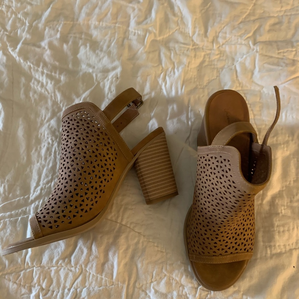 Faux leather strap heels